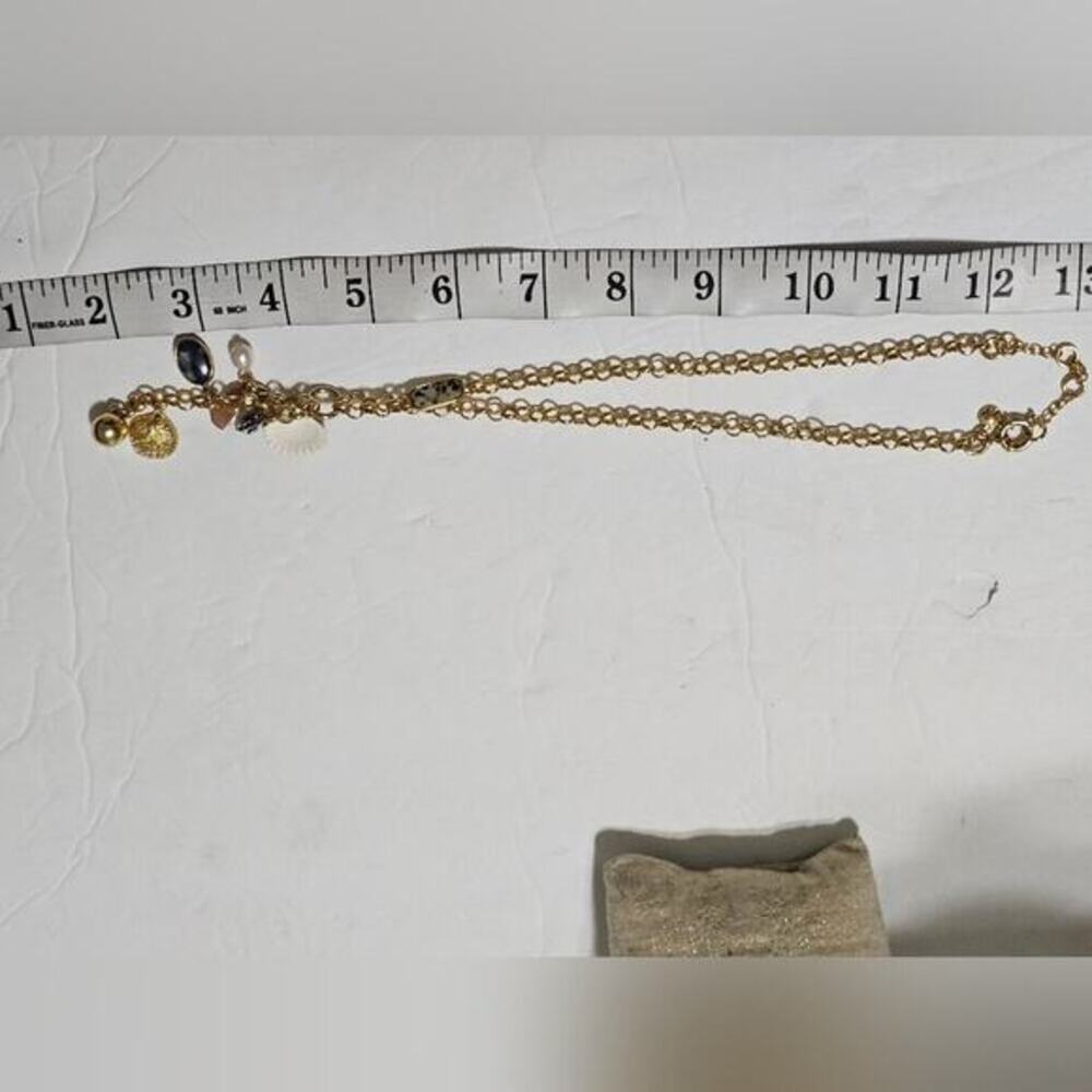 J. Crew Nautical Gold Shell Charm Necklace Stone Pearl Coastal Statement Jewelry - Picture 5 of 8
